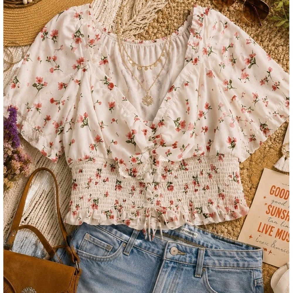 Plus Size 2X Floral Milkmaid Corset Top Cottagecore Coquette Puff Sleeve Peasant